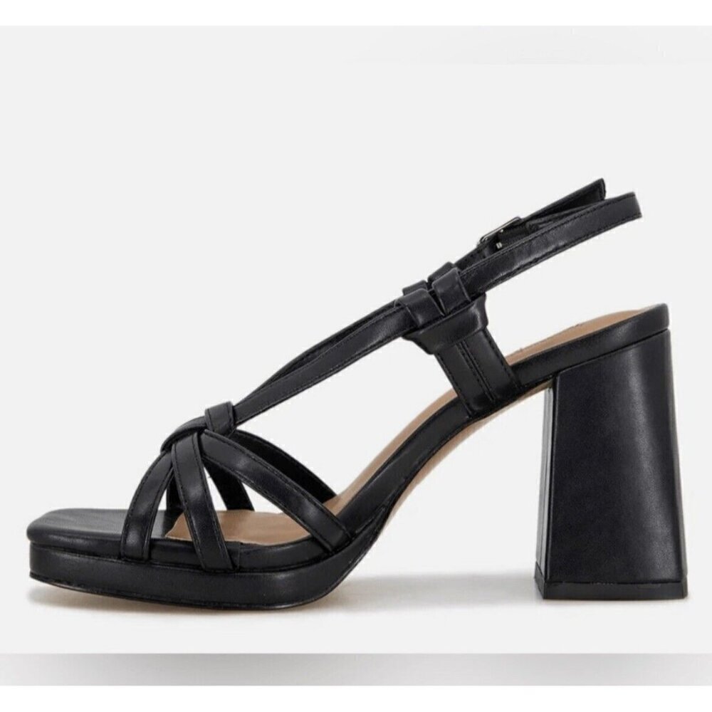 Kensie Leilany Strappy Platform Sandals Black Sz. 8.5M block heels faux leather - Picture 2 of 13